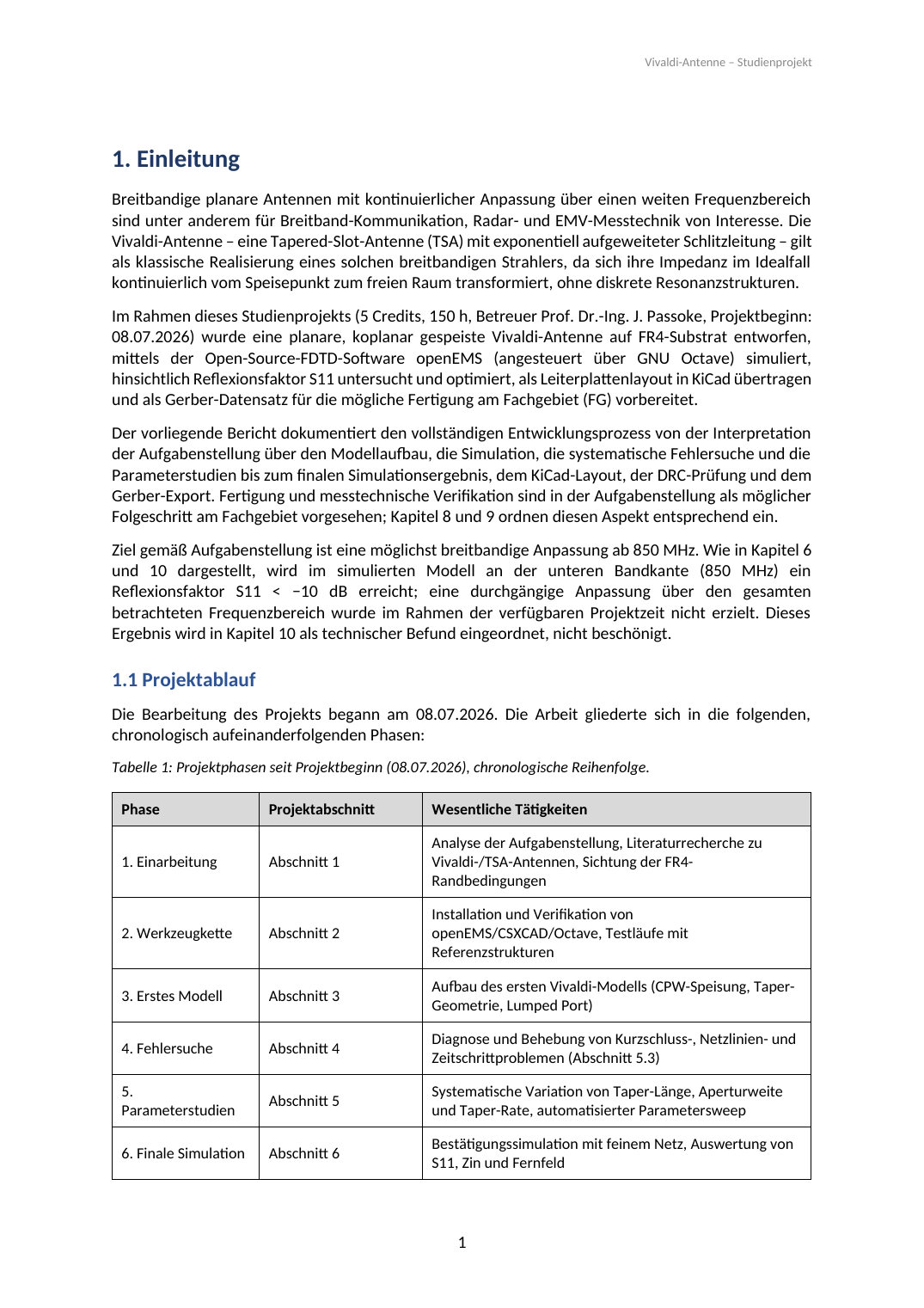 Erste Seite von Kapitel 1 (Einleitung) des Berichts